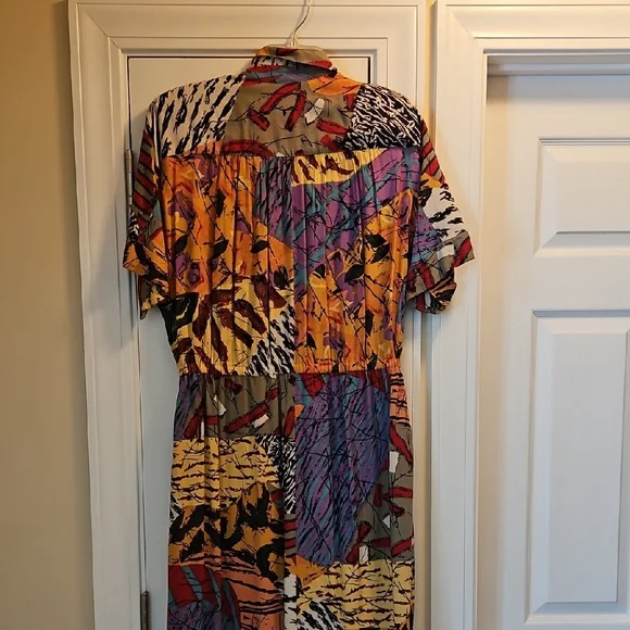 VINTAGE  90S TOGETHER MULTI COLOR BUTTON DOWN  MAXI DRESS - Picture 3 of 9